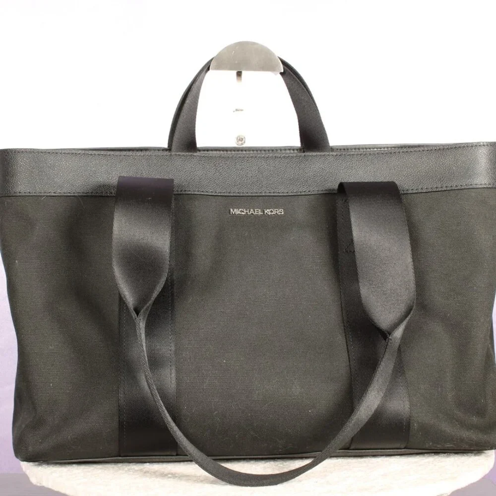 Michael Kors Black Canvas and Leather Laptop Tote